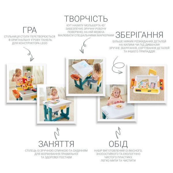 Дитячий&nbsp;багатофункціональний&nbsp;столик&nbsp;POPPET "Трансформер&nbsp;Нью-Джерсі&nbsp;6&nbsp;в&nbsp;1"&nbsp;та&nbsp;стілець PP-004N фото