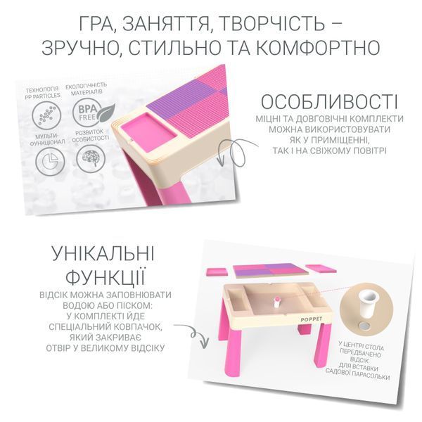 Дитячий багатофункціональний столик POPPET "Колор Пінк 5 в 1" та стілець PP-002P фото