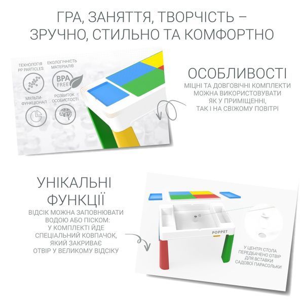 Дитячий багатофункціональний столик POPPET "Колор Йеллоу 5 в 1" та стілець PP-002Y фото
